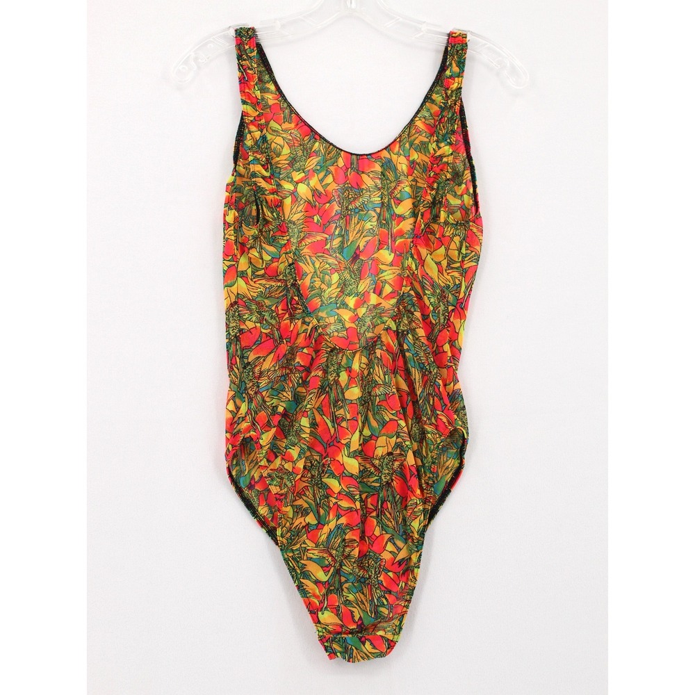 90's Solar Tan Through One Piece Swimsuit size 13/14 Neon Scoop Back Size 13/14 - Picture 4 of 10